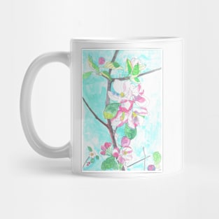 Pink apple blossom with blue sky in watercolor Mug